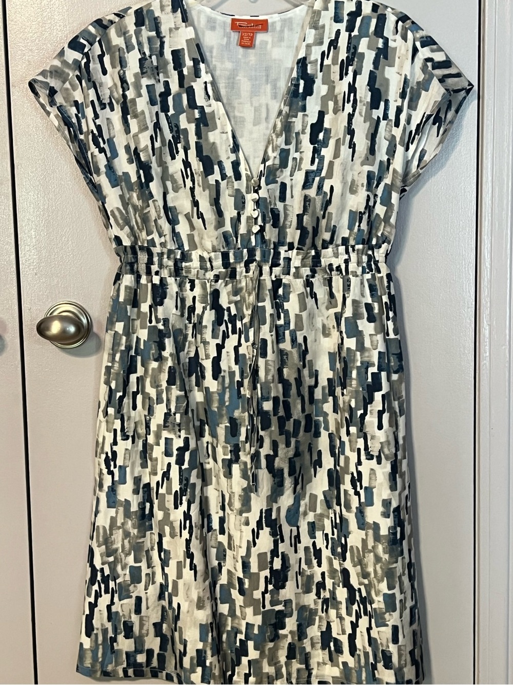 Tommy Bahama Abstract Brushstroke V-Neck Midi Dress - White, Navy & Gray